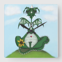 Funny Yogi Dragon Painting Vierkante Klok