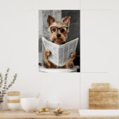 Funny Yorkie Bathroom Print, Reading Newspaper Poster (Keuken)