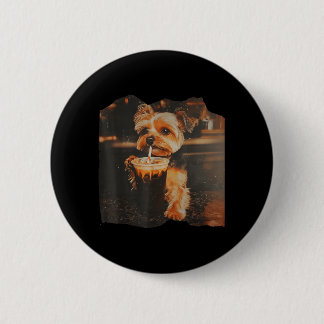 Funny Yorkie Drinking Iced Coffee Cute Dog Meme Ronde Button 5,7 Cm