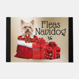 Funny yorkie kerstvlooien navidog xmas cadeautjes deurmat