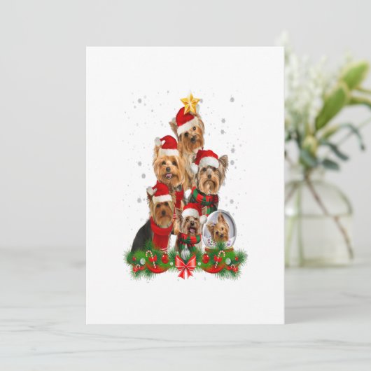 Funny Yorkshire Terrier Dog Christmas Tree Gift Aankondiging (Staand voorkant)
