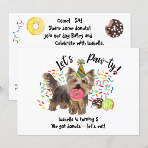 Funny Yorkshire Terrier Dog Donuts Birthday Party Kaart