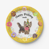 Funny Yorkshire Terrier Dog Donuts Birthday Party Papieren Bordje (Voorkant)