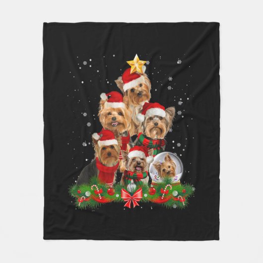 Funny Yorkshire Terrier Dog kerstboom Fleece Deken (Voorkant)