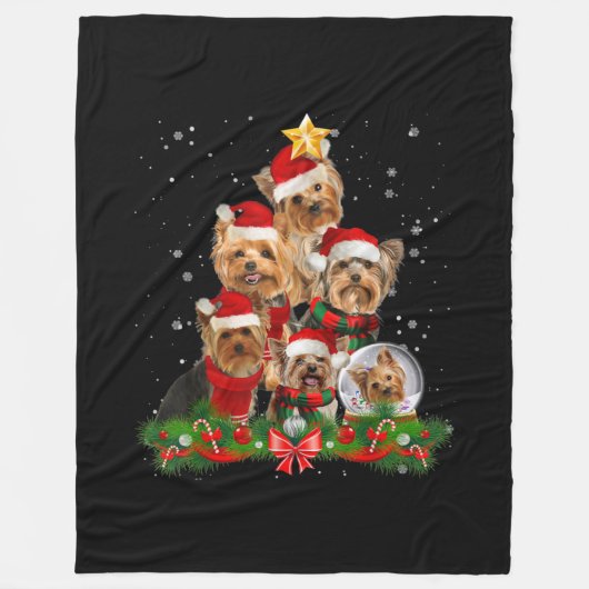Funny Yorkshire Terrier Dog kerstboom Fleece Deken (Voorkant)
