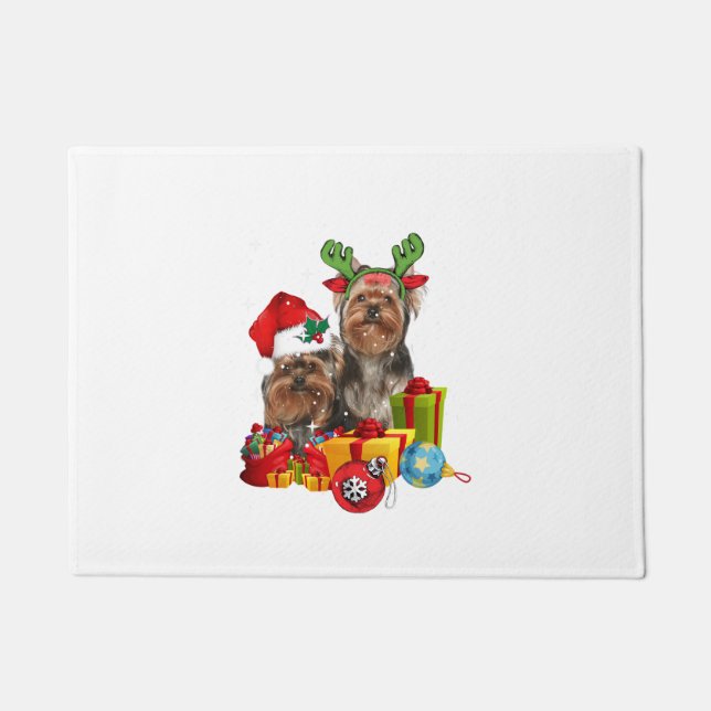 Funny Yorkshire Terrier Kerstmis Deurmat (Voorkant)