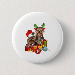 Funny Yorkshire Terrier Kerstmis Ronde Button 5,7 Cm