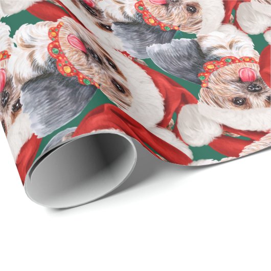 Funny Yorkshire Terrier-kerstpatroon Cadeaupapier (Rol Hoek)