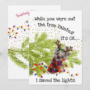 Funny Yorkshire Terrier Saved the Lights Kerstmis Feestdagenkaart