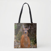 Funny Young Blacktail Deer glimlacht op fotograaf Tote Bag (Voorkant)