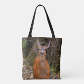Funny Young Blacktail Deer glimlacht op fotograaf Tote Bag (Achterkant)