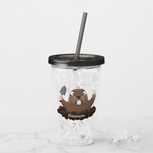 Funny zakgopher digging cartoon illustratie acryl drinkbeker (Achterkant ijs)