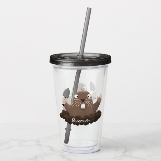 Funny zakgopher digging cartoon illustratie acryl drinkbeker (Achterkant)