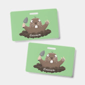 Funny zakgopher digging cartoon illustratie badge (Voor- en achterkant)