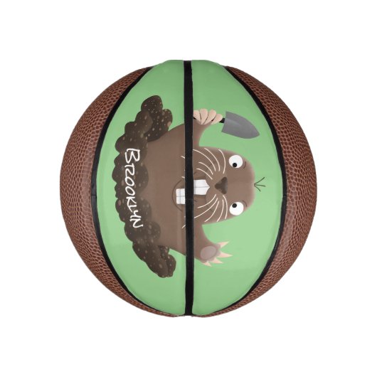 Funny zakgopher digging cartoon illustratie basketbal (Verticaal)