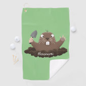 Funny zakgopher digging cartoon illustratie golfhanddoek (Insitu)