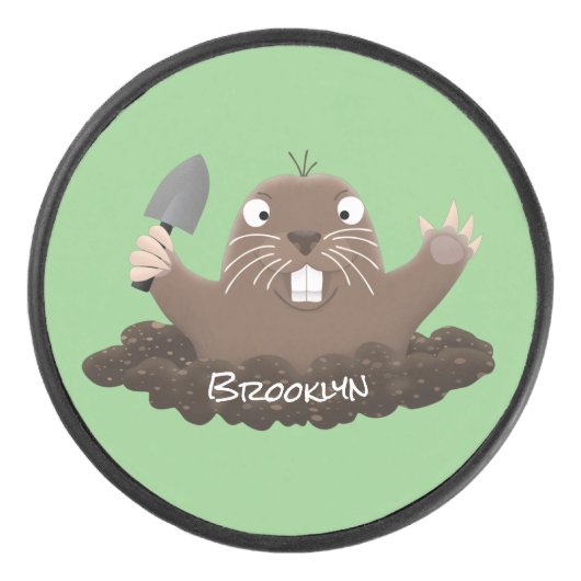 Funny zakgopher digging cartoon illustratie hockey puck (Voorkant)