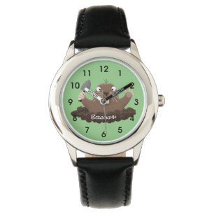 Funny zakgopher digging cartoon illustratie horloge