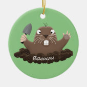 Funny zakgopher digging cartoon illustratie keramisch ornament (Voorkant)