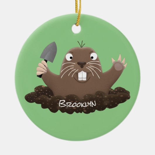 Funny zakgopher digging cartoon illustratie keramisch ornament (Voorkant)
