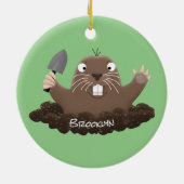 Funny zakgopher digging cartoon illustratie keramisch ornament (Achterkant)