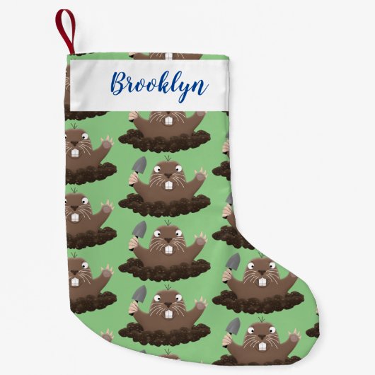 Funny zakgopher digging cartoon illustratie kleine kerstsok (Voorkant)