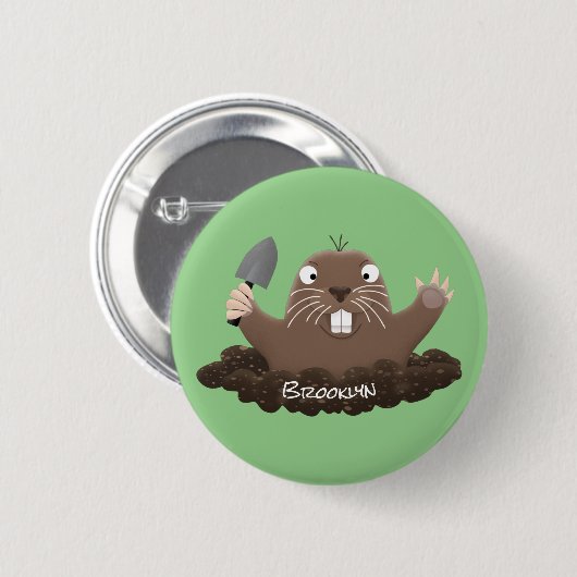 Funny zakgopher digging cartoon illustratie ronde button 5,7 cm (Voorkant /achterkant)
