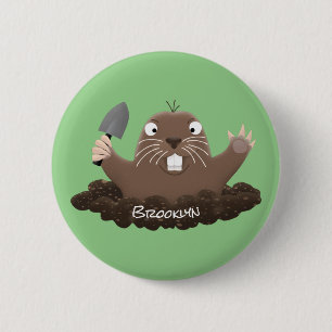 Funny zakgopher digging cartoon illustratie ronde button 5,7 cm