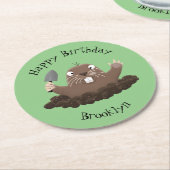Funny zakgopher digging cartoon illustratie ronde kartonnen onderzetter (Gebogen)
