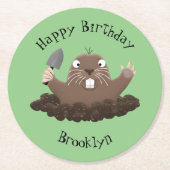 Funny zakgopher digging cartoon illustratie ronde kartonnen onderzetter (Voorkant)