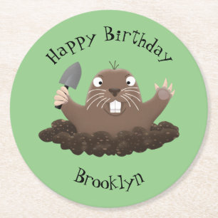 Funny zakgopher digging cartoon illustratie ronde kartonnen onderzetter