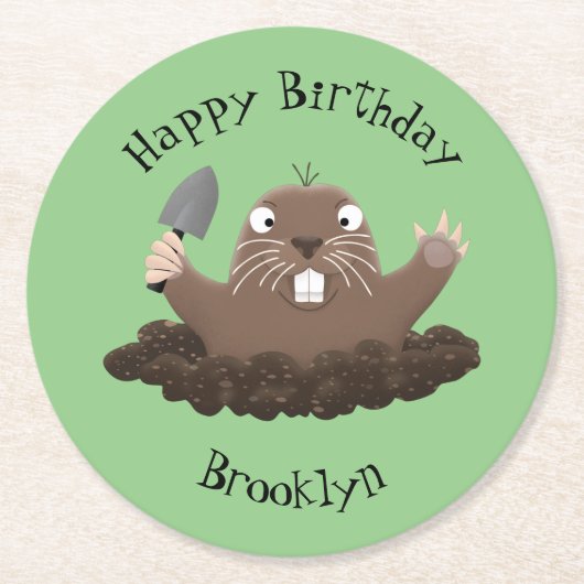 Funny zakgopher digging cartoon illustratie ronde kartonnen onderzetter (Voorkant)