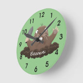 Funny zakgopher digging cartoon illustratie ronde klok (Hoek)