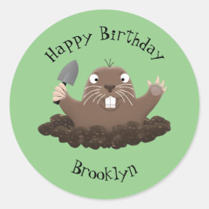 Funny zakgopher digging cartoon illustratie ronde sticker
