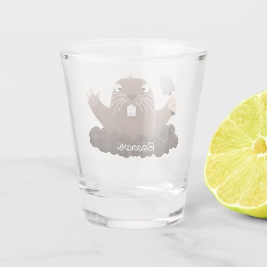 Funny zakgopher digging cartoon illustratie shot glas (Achterkant)