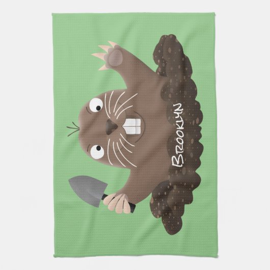 Funny zakgopher digging cartoon illustratie theedoek (Verticaal)