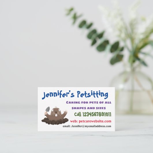 Funny zakgopher digging cartoon illustratie visitekaartje (Staand voorkant)