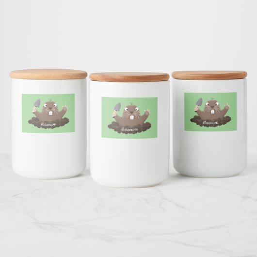 Funny zakgopher digging cartoon illustratie voedselcontainer etiket (Flessen)
