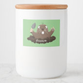 Funny zakgopher digging cartoon illustratie voedselcontainer etiket (Voorkant)