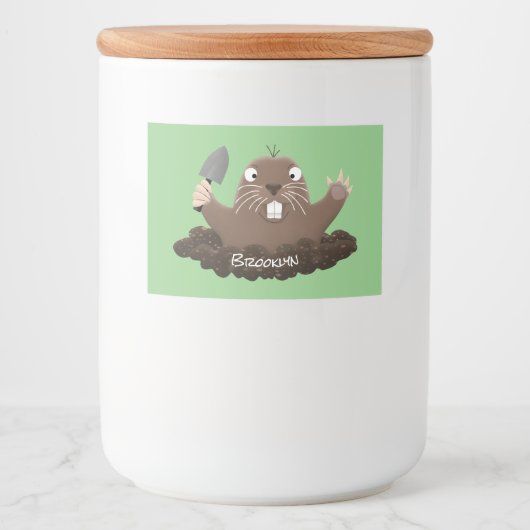 Funny zakgopher digging cartoon illustratie voedselcontainer etiket (Voorkant)