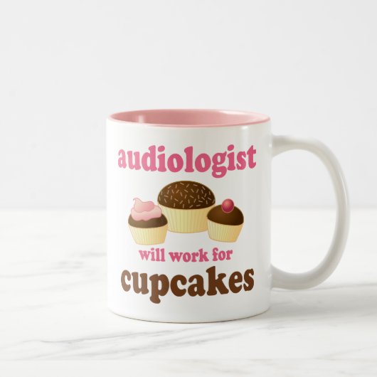 Funny zal werken voor Cupcakes Audioloog Tweekleurige Koffiemok (Rechts)