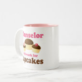 Funny zal werken voor Cupcakes Counselor Tweekleurige Koffiemok (Voorkant links)