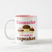 Funny zal werken voor Cupcakes Counselor Tweekleurige Koffiemok (Links)