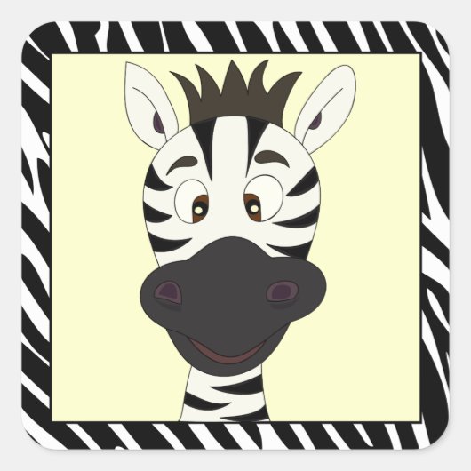 Funny zebra cartoon kinderen vierkante sticker (Voorkant)