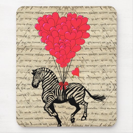 Funny  zebra- en hartballonnen muismat (Voorkant)