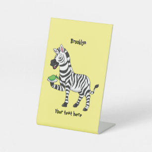 Funny zebra illustratie cartoon reclamebord met voetstuk