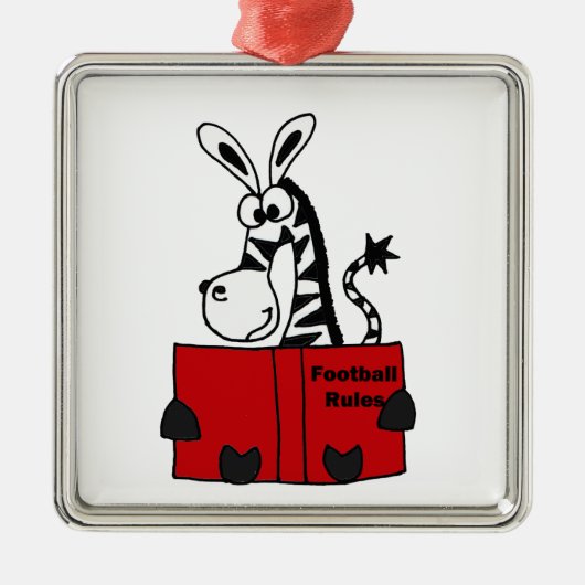 Funny Zebra Reading Football Rules Book Metalen Ornament (Voorkant)