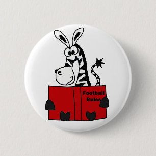 Funny Zebra Reading Football Rules Book Ronde Button 5,7 Cm
