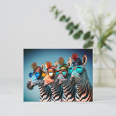Funny Zebras Cute Zoo Animals Party Petten Glasses Briefkaart (Staand voorkant)