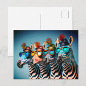 Funny Zebras Cute Zoo Animals Party Petten Glasses Briefkaart (Voorkant / Achterkant)